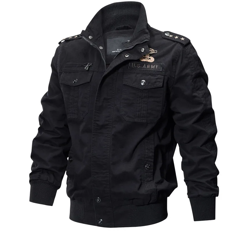 Куртка-бомбер в стиле милитари, мужская осенне-зимняя верхняя одежда, повседневные куртки с эффектом потертости, армейская куртка для полетов, тактическая куртка размера плюс M-6XL - Цвет: Black 2