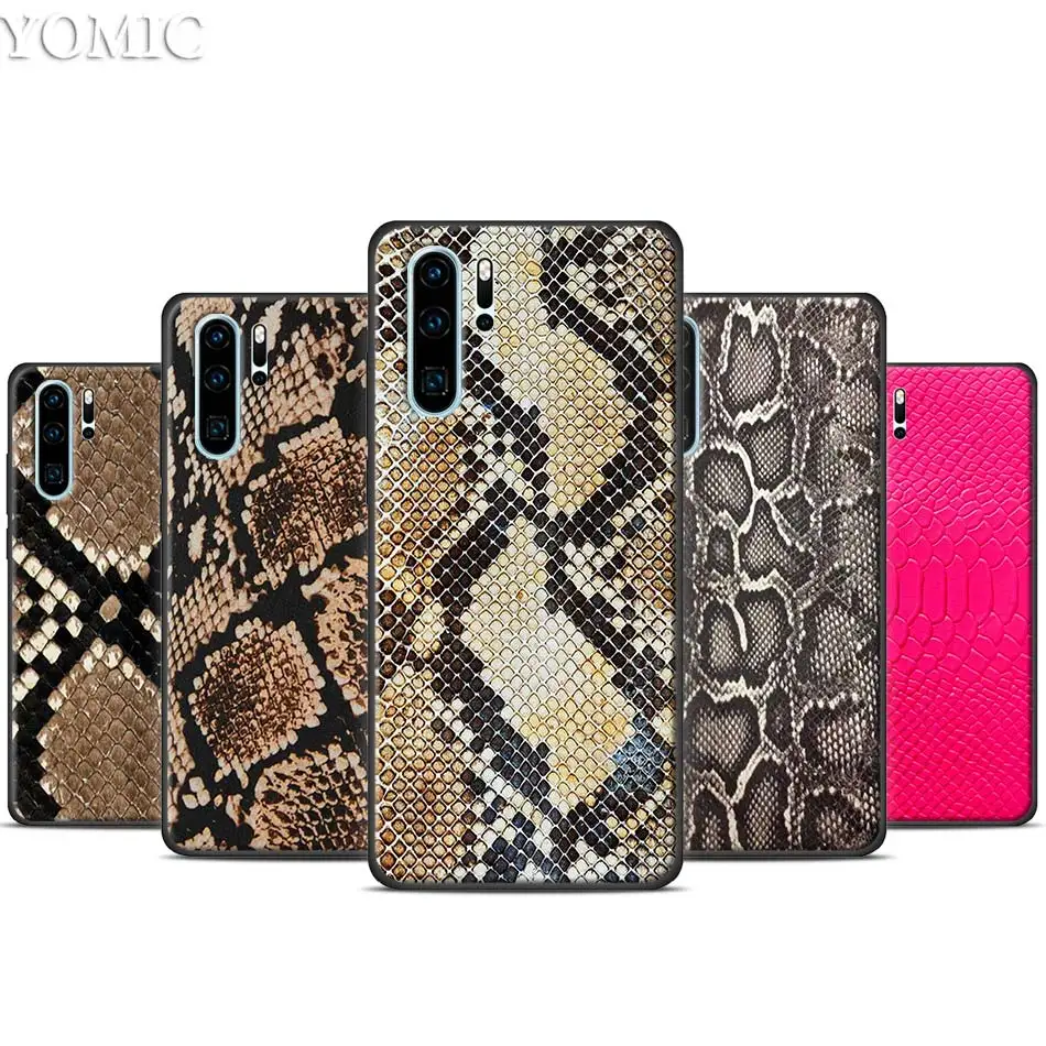 Yomic розовый кожаный Змеиный Черный чехол для Huawei P30 P40 Lite E P20 Pro P10 P Smart Z Plus 2019 Мягкий