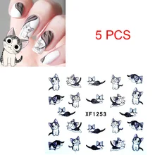 5 листов/Набор ногтей милый стикер мультфильм кошка узорные водяные переводные наклейки Искусство Наклейки DIY маникюр ногти стикер s KG66
