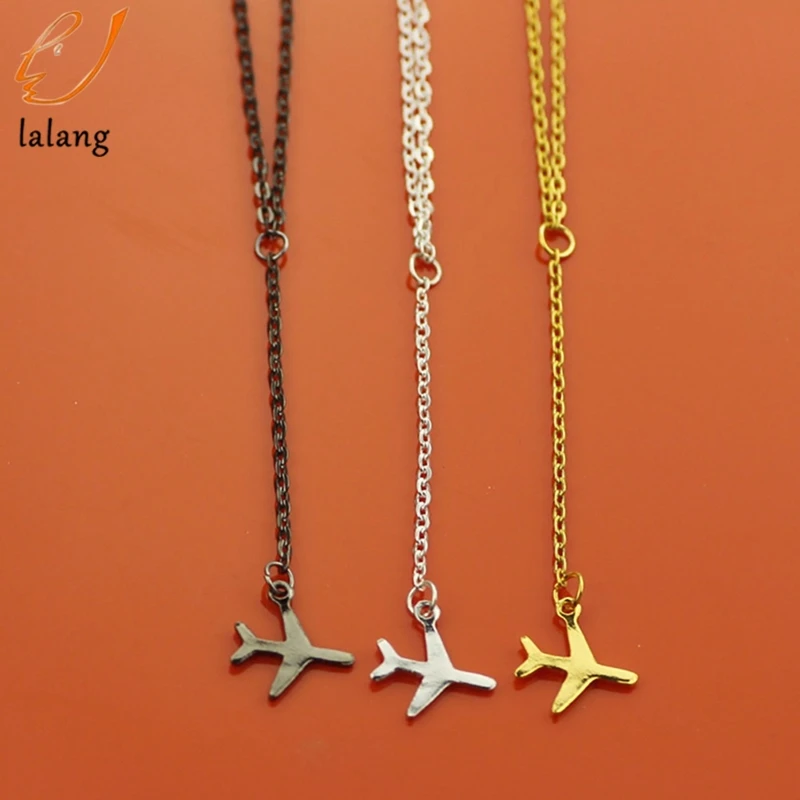 Gold Gun Plane Airplane Pendant Necklace Aircraft Chain Layered