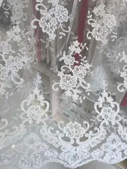 

LJY-51725 hot sale embroidery tulle lace fabric with sequins Newest French lace fabric for bridal dress