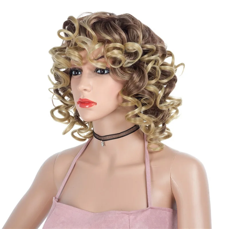 MSI Wigs Омбре блонд вьющиеся короткие парики с челкой черный синтетический термостойкий парик для женщин смешанные цвета женские волосы