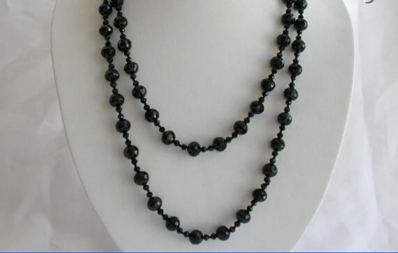 

vogue popular long 50" 10mm round black crystal necklace