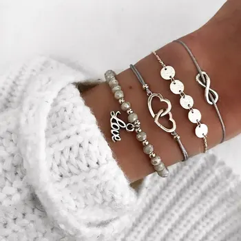 

RINHOO Bohemian Handmade Heart Beads Bracelets Sets For Women Fashion Rope Chain Beads Strand Bracelets Bangles Jewelry Gifts