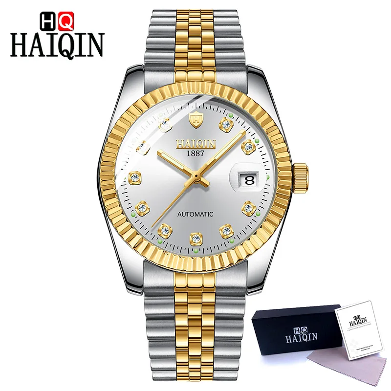 Haiqin, мужские часы, автоматические механические, мужские часы, Топ бренд, роскошные часы, мужские золотые Бизнес наручные часы, спортивные, Relogio Masculino - Цвет: Gold-white