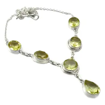 

NiaoZaiFei YunZaiKan Nature Green Amethyst Necklace 925 Sterling Silver, 47 cm, MHBNE0011