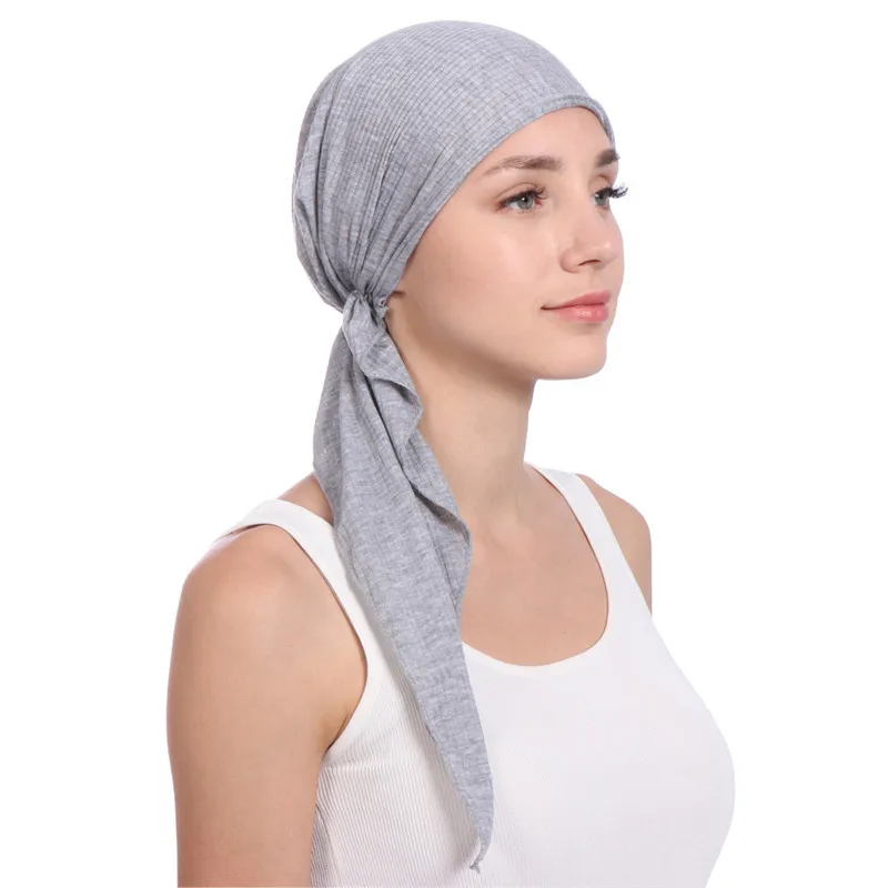 Новые хлопковые одноцветные шапки, шарфы, мусульманские тюрбаны, шапка для женщин, внутренняя шапка под хиджаб, модные женские тюрбанты, шапки - Цвет: Gray