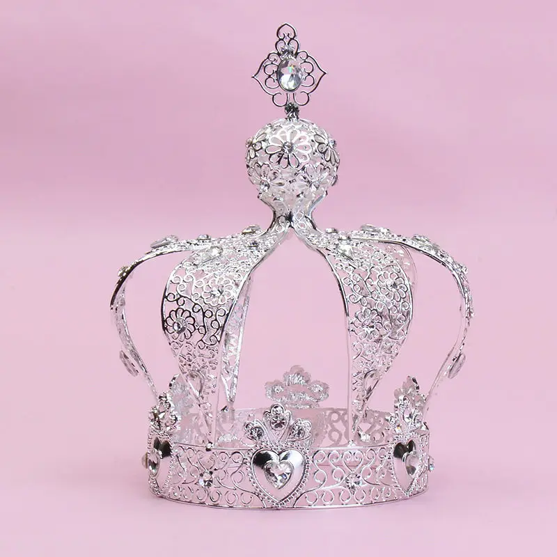 Винтажная Королевская корона для вечеринки, дня рождения, торта, короны и диадемы, черные/Золотые/серебряные свадебные украшения для волос, диадема - Окраска металла: Посеребренный