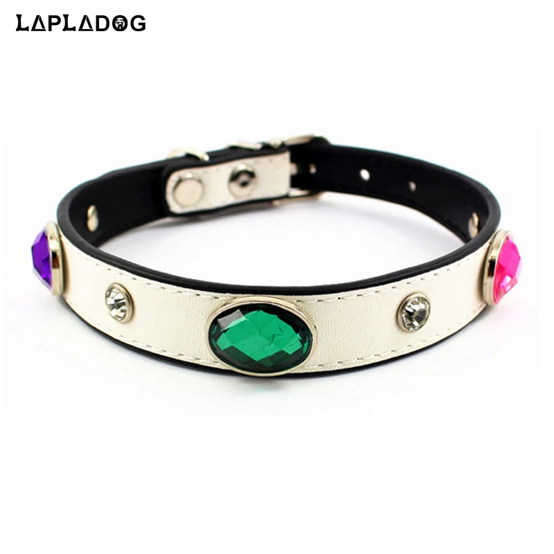 

LAPLADOG 5Pcs/Lot Fashion Rhinestone Dog Collar Luxury Adjustable Leather Collar Dogs Cat Princess necklace Accessories ZL367