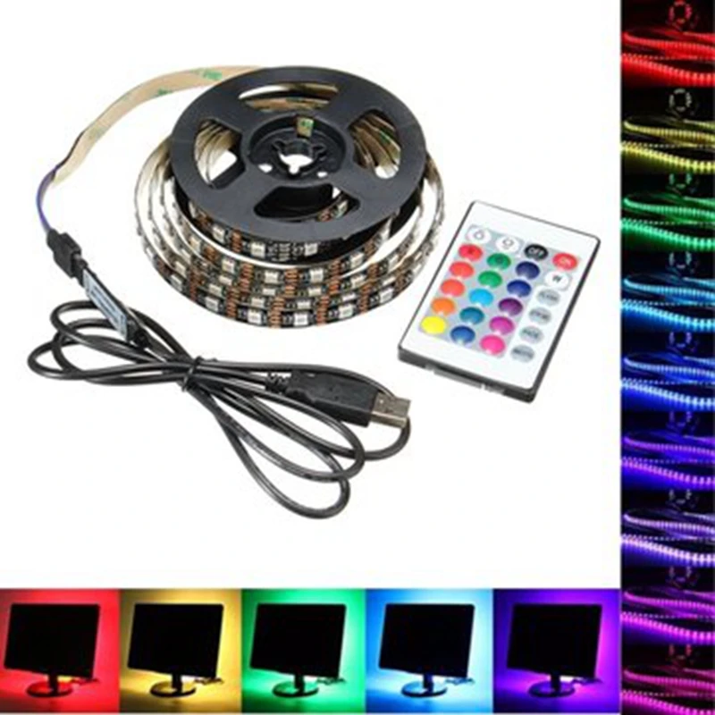 

5V 5050 60SMD/M RGB LED Strip Light Bar TV Back Lighting Kit+USB Remote Control Flexible Lighting String Christmas Decoration