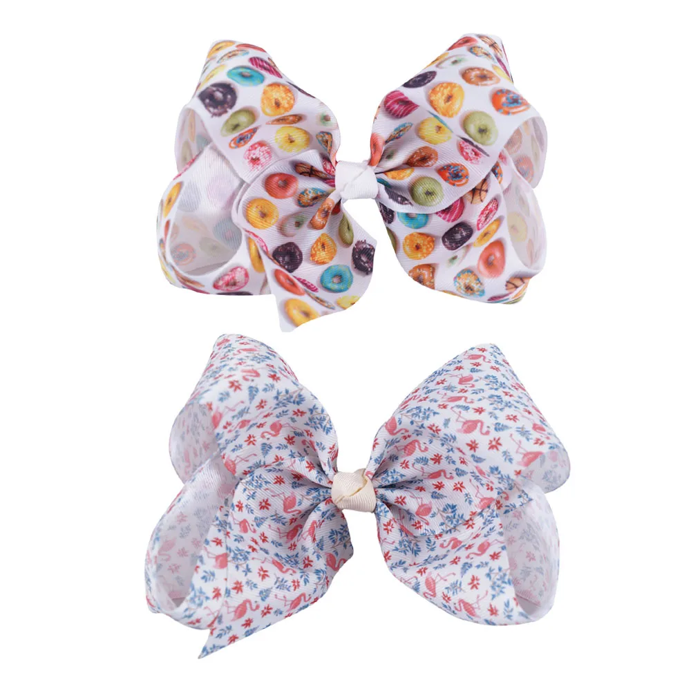 

3Pcs 8Inch Large Printed Flamingo Ribbon Knotbows Hair Bows With Clip For Kid Girls Hairgrips Hair Accessories Christmas Gifts