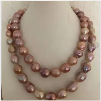 

13-15 mm natural freshwater gold pink pearl necklace 38 " 14 K gold
