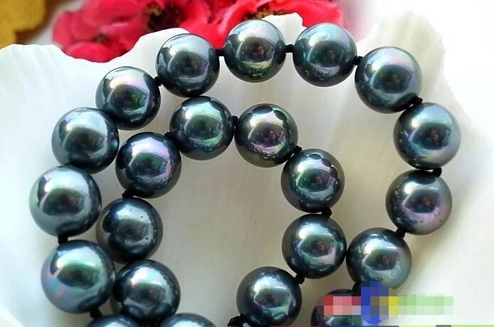 

DD Wholesale FREE SHIPPING >>>17" 14MM PEACOCK BLACK ROUND SOUTH SEA PEARL NECKLACE