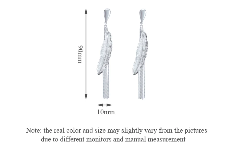 SA SILVERAGE падения стерлингового серебра 925 Длинные Висячие серьги для Для женщин Fine Jewelry перо длинной кисточкой Дизайн