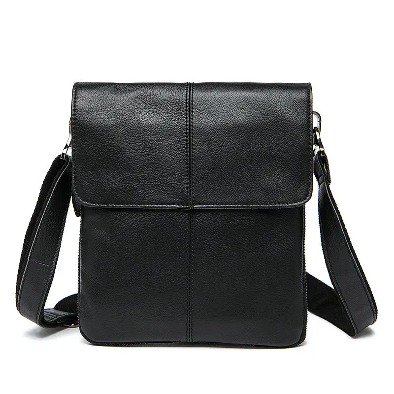QIAOBAO, простая однотонная дизайнерская деловая мужская сумка, повседневная классическая сумка на молнии из воловьей кожи, сумка на плечо для мужчин, сумка-мессенджер, новинка - Цвет: Черный