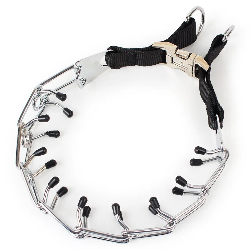 Easy-On Plated Adjustable Medium Large Dog Collar Gear Prong Pet Training Collar with Quick Release Snap Buckle and Rubber Tips1