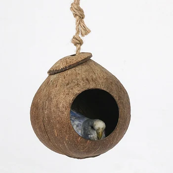 Bird Supplies Parrot Coconut Shell Bird Nest House Hut Cage Feeder Pet Parrot Bird Hamster Squirrel Breeding Nest Ladder Lanyard 1