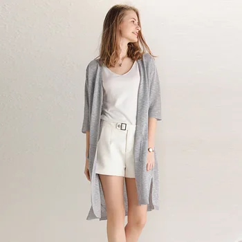 

summer cardigan women cardigans mujer 2019 Korean long sleeve fem me maxi plus size long grey Sweater loose knitted ice silk