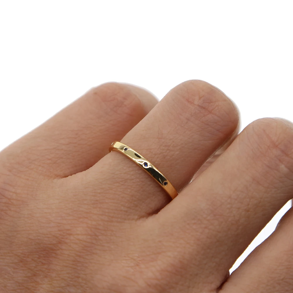 Кольцо золотого цвета, инкрустированное синим кубическим цирконием cz, полированное, Простые Модные кольца на палец, простые полосы