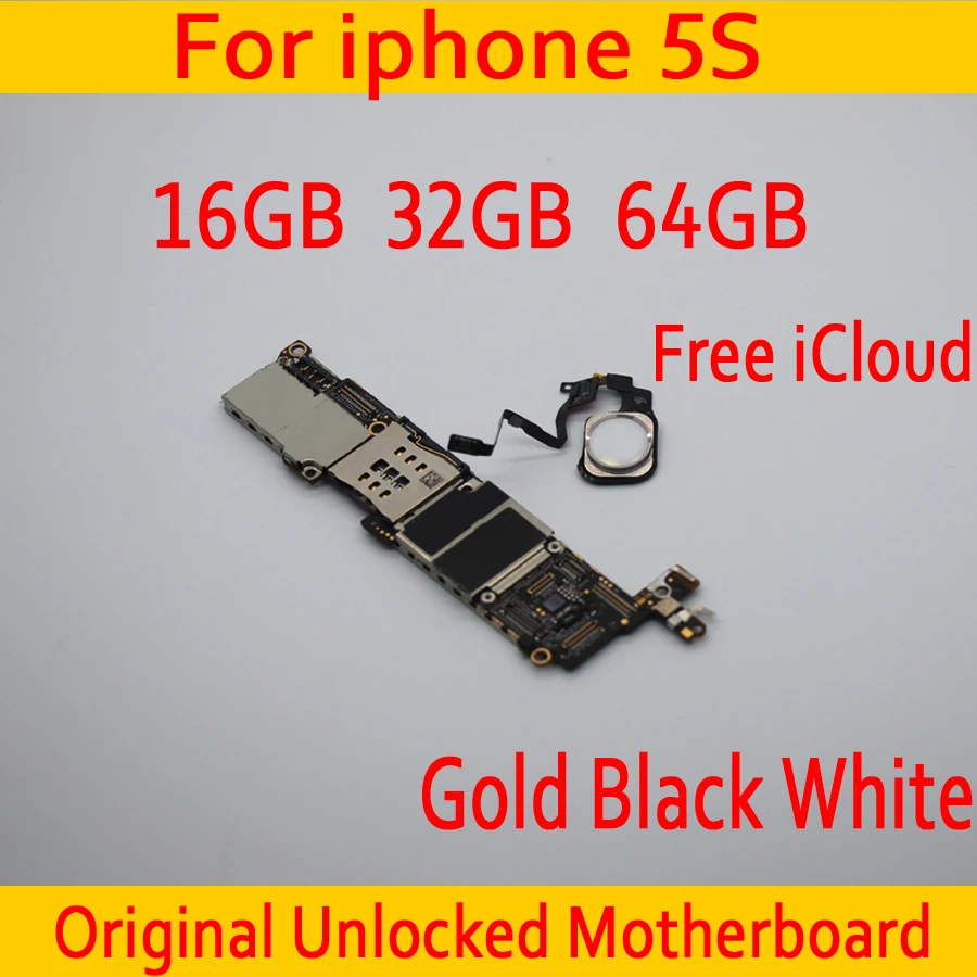 

16GB 32GB 64GB for iphone 5S Motherboard with Free iCloud ,Original unlocked for iphone 5S Mainboard with Touch ID,Good Tested
