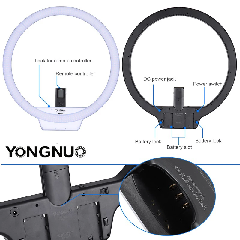 YongNuo YN608 светодиодный студийный кольцевой видео светильник 3200K~ 5500K беспроводной пульт дистанционного управления CRI> 95 Фото лампа+ сумка+ адаптер питания+ светильник-подставка