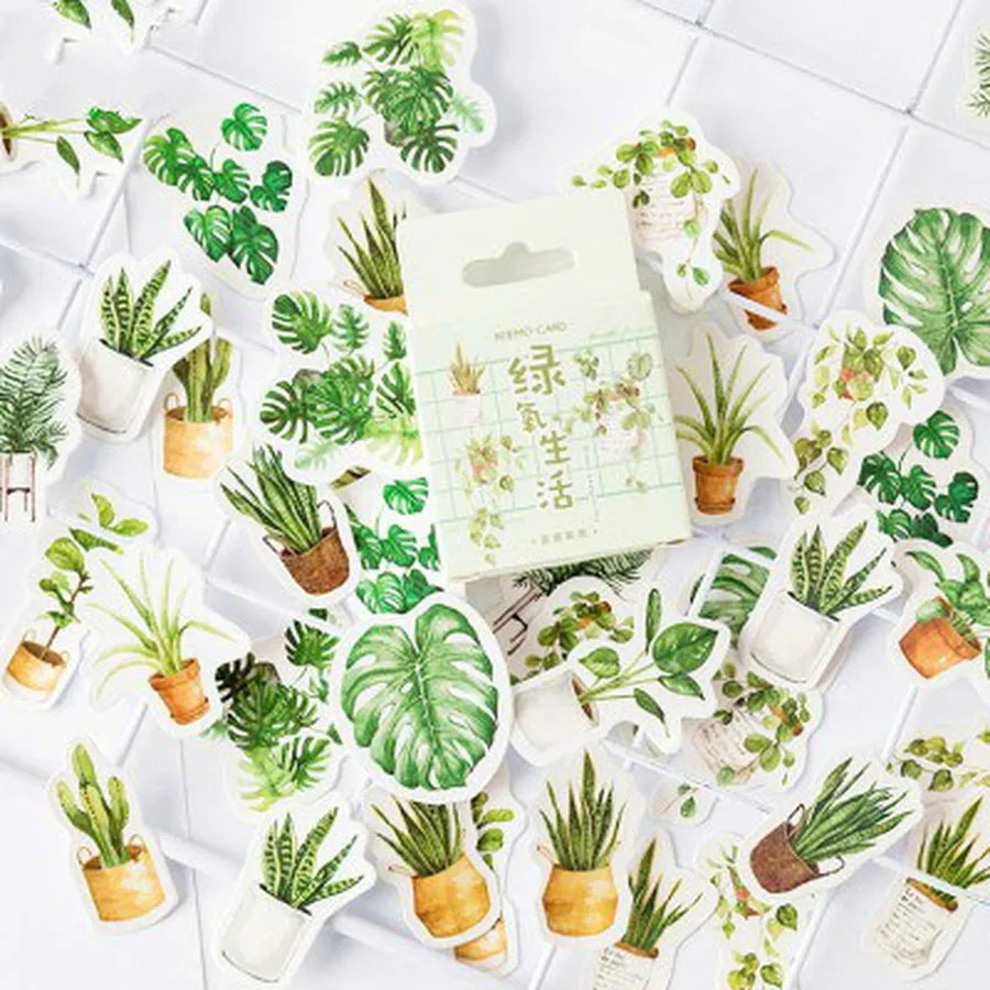 

56Pcs/Box Waterproof Cute Flowers Plant Stickers For DIY Laptop Kitchen Wall Scrapbook Phone Travel box TV Car Toy forChildren