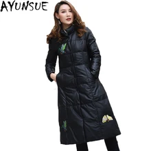 AYUNSUE 3XL плюс размер зимние из натуральной овечьей кожи Jakcet для женщин длинный стоячий воротник вниз теплая куртка женская верхняя одежда LX1136