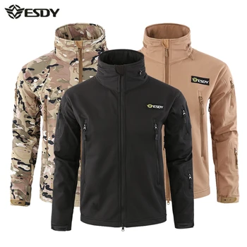 

Men Winter Softshell Jacket Hooded Heated Outdoor Sport Fleece Jackets Waterproof Hiking Windbreaker Tactical Camping Clothing