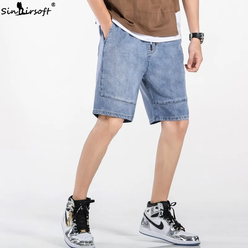 SINAIRSOFT Summer Denim Shorts Men's Jeans Elastic  Men's Denim Shorts Pocket Tooling Jogging Loose Large Size7XL New