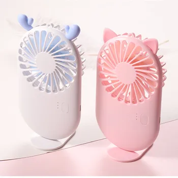 

White Deer Cute Mini Fan Handheld Portable Electric Rechargeable USB Air Cooling Desktop Fans 3 Gear Silent Wind for Outdoors