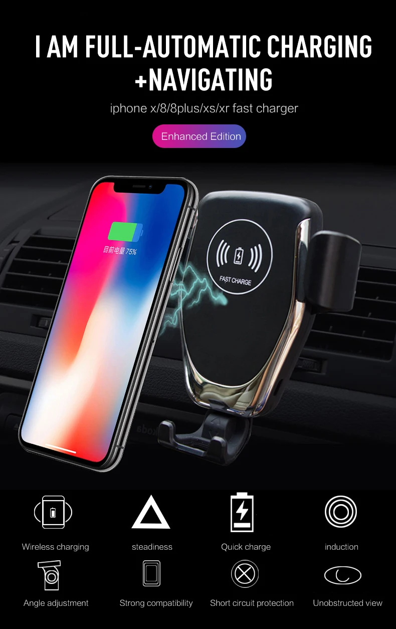 USB Настоящее быстрое Qi Беспроводное зарядное устройство, автомобильный держатель воздуха на выходе для сотового телефона, не скользит для IPhone XS Max X 8