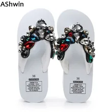 AShwin/роскошные сандалии со стразами; шлепанцы; блестящие Вьетнамки со стразами; пляжное для отдыха; обувь на танкетке; Босоножки на платформе; женские сабо
