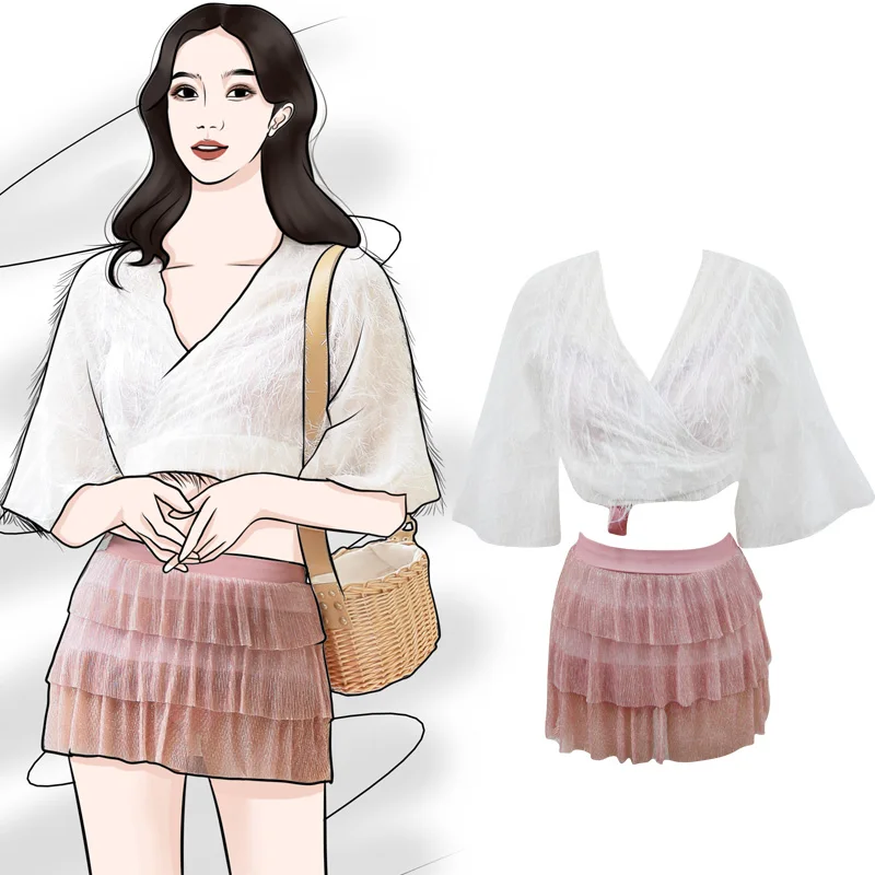 

2019 new swimsuit divides into three sets of super fairy blouses to hide the red style of Holiday Net