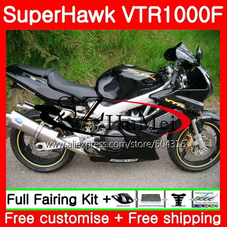 Комплект для HONDA SuperHawk VTR1000F глянцевый черный 97 98 99 00 01 108SH. 4 VTR1000 F VTR 1000F 1000 F 1997 1998 1999 2000 2001 обтекатель