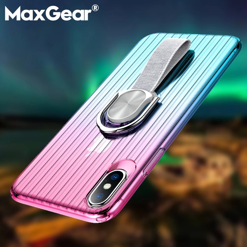 

MaxGear Fundas Magnetic Ring Bracket Case For iPhone 7 8 plus Clear TPU Gradient Stand Phone Cover For iphone X 10 6 S 6s Plus