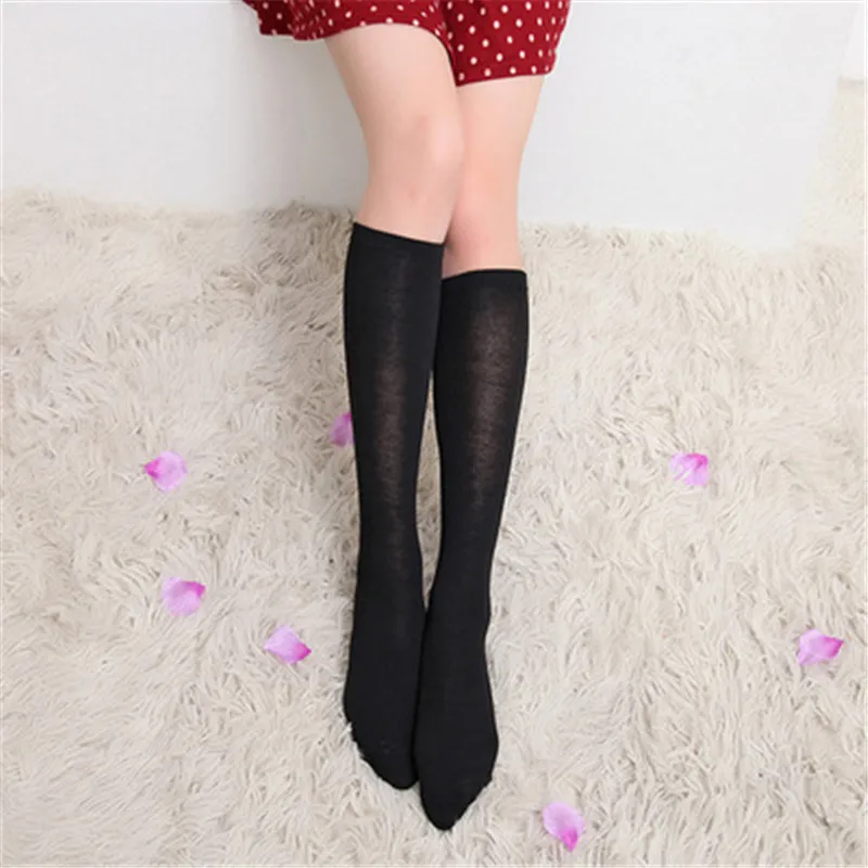 Solid Color Cotton Women's Stockings Sexy Knee Socks Long Woman Socks White Black Grey Pink Cute Kawaii Female Knee High Socks