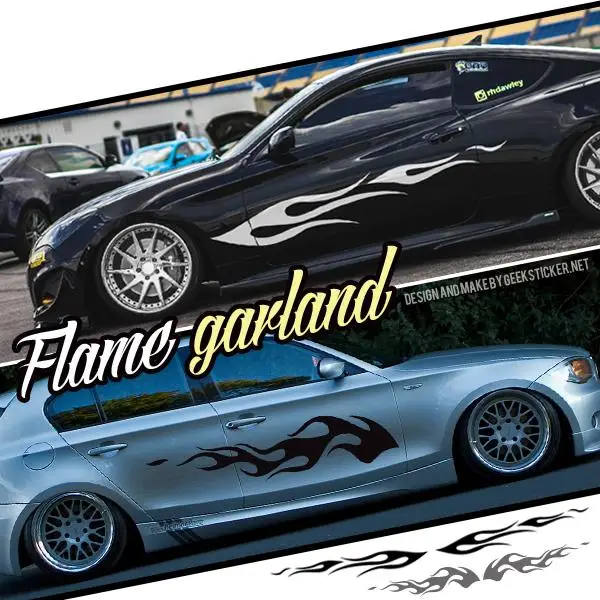 

170x38cm/190x29cm Flame Garland Side Door Hellaflush Car Styling Reflective Vinyl Sticker Cool Refitting Exterior Totem Decals