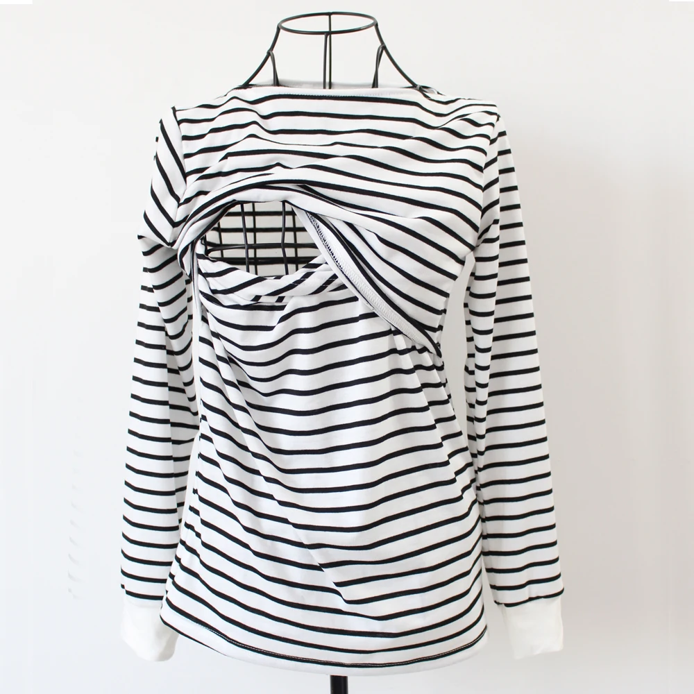 Sunbaby 2018 Spring Fashion Casual Striped O neck Collar long sleeve nursing top breastfeeding clothing for pregnant women