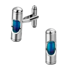 Men’s shirts Cufflinks high-quality copper material Silver blue water column Cufflinks 2 pairs of packaging for sale