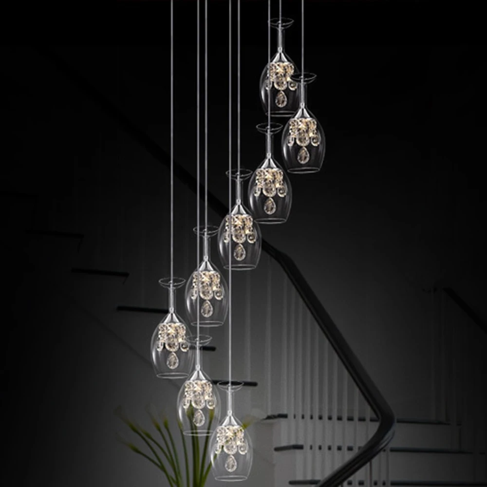 Stairs lights Transparent k9 clear pendant light Wine Glass restaurant LED crystal pendant lamp creative personality ZA SJ122 Stairs lights Transparent k9 clear pendant light Wine Glass restaurant LED crystal pendant lamp creative personality ZA SJ122