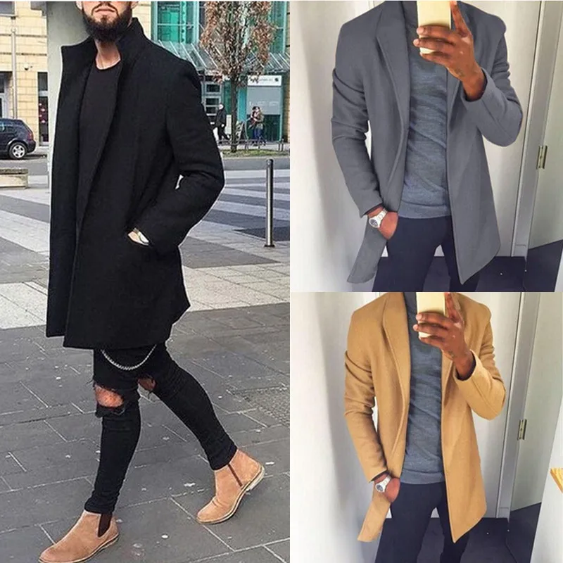 Тренч, модная мужская куртка, зимнее теплое шерстяное пальто, верхняя одежда, длинное пальто, Новое поступление, классическое мужское зимнее пальто
