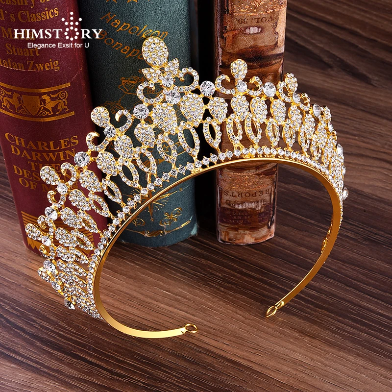 

HIMSTORY Luxury Trendy Full Rhinestone Crystal Tiara Big Crown Wedding Bride Queen Headpiece Crown Wedding Bridal Hair Accesory