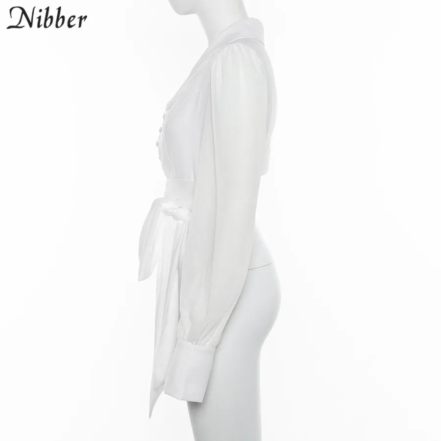 Nibber 2019Autumn Office ladies White Chiffon tops women full sleeve t-shirts Solid Elegant wild Slim Soft Belt tee shirts mujer