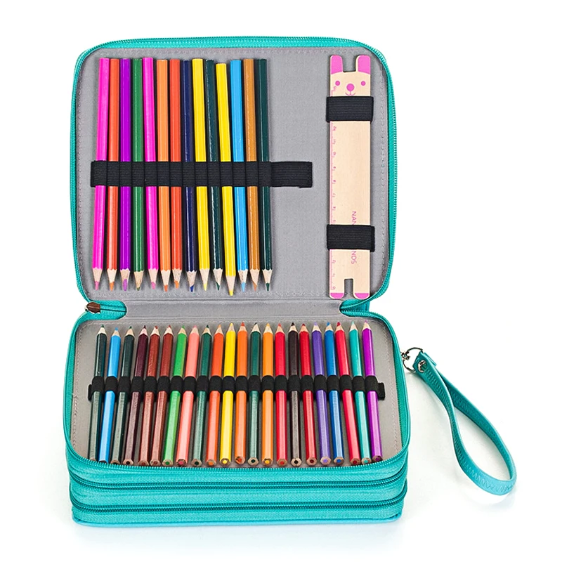 124 Holders 4 Layer Large Capacity Colored Pencil Case Portable PU