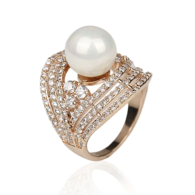

Noble Pure Natural Pearl Ring Cubic Zirconia Rose Gold Rings For Women Gift Of Love