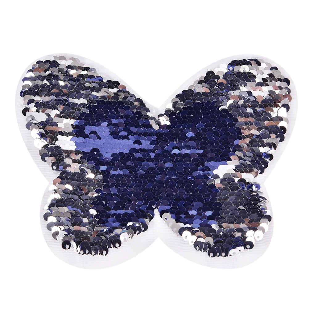 

DIY Blue Butterfly Reversible Sequins Sew On Patch for Clothes Crafts Coat Sweater Embroidered Paillette Patch Applique 1PC