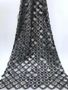 

Black Sequins African Lace Fabrics 2019 High Quality Lace Nigerian Tulle Lace Fabric Bride Milk Silk French Net Lace Fabric