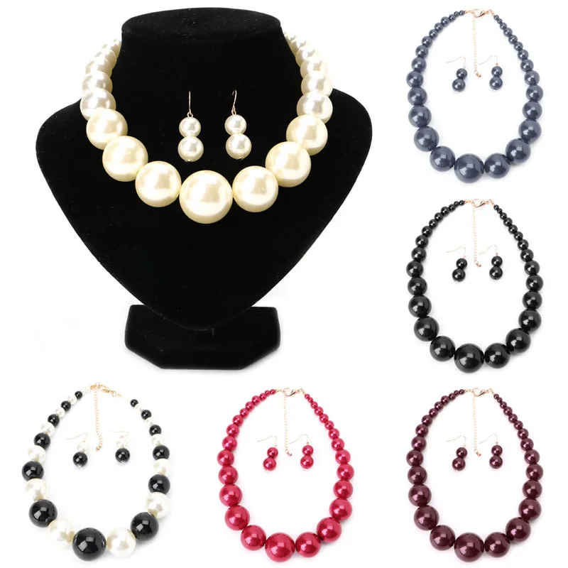 

JAVRICK 1 Set Trend Womens Pearl Bib Choker Chunky Statement Collar Necklace Earring Jewelry Set Gift #2S4365#