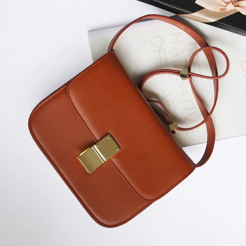 BELLA JOY маленькая Лоскутная Женская классическая коробка сумка из натуральной кожи женские сумки из воловьей кожи сумка для женщин - Цвет: brown S
