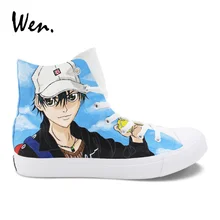 Wen Аниме Дизайн Косплэй обувь Принц тенниса; расписанные вручную парусиновые кроссовки для подростков с высоким берцем на шнуровке из канваса без шнурков, Туфли без каблуков